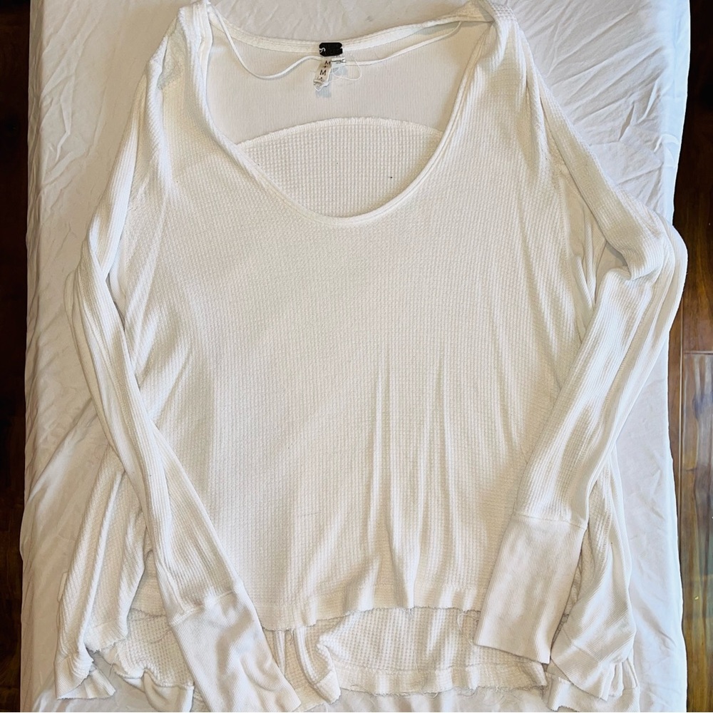 We The Free White Waffle Knit Long Sleeve Medium Top